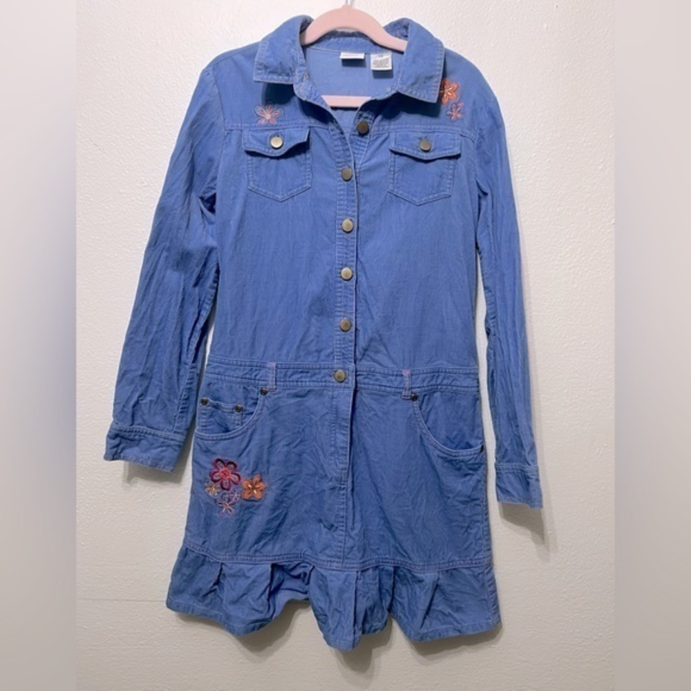 Talbots Kids Size‎ 10 Butterfly Embroidered Blue Corduroy Pleated Dress